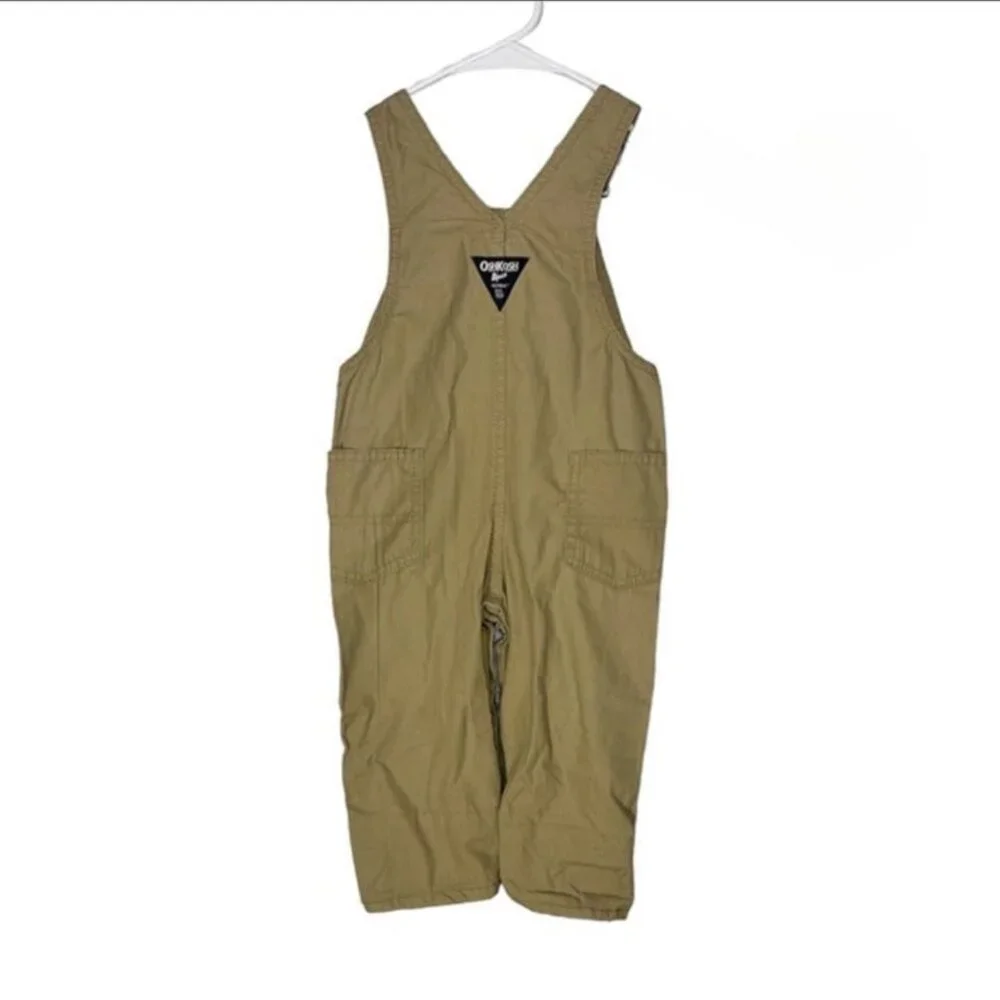 Oshkosh B'gosh Tan with Pink Plaid‎ Girls Toddlers Overalls Size 18M